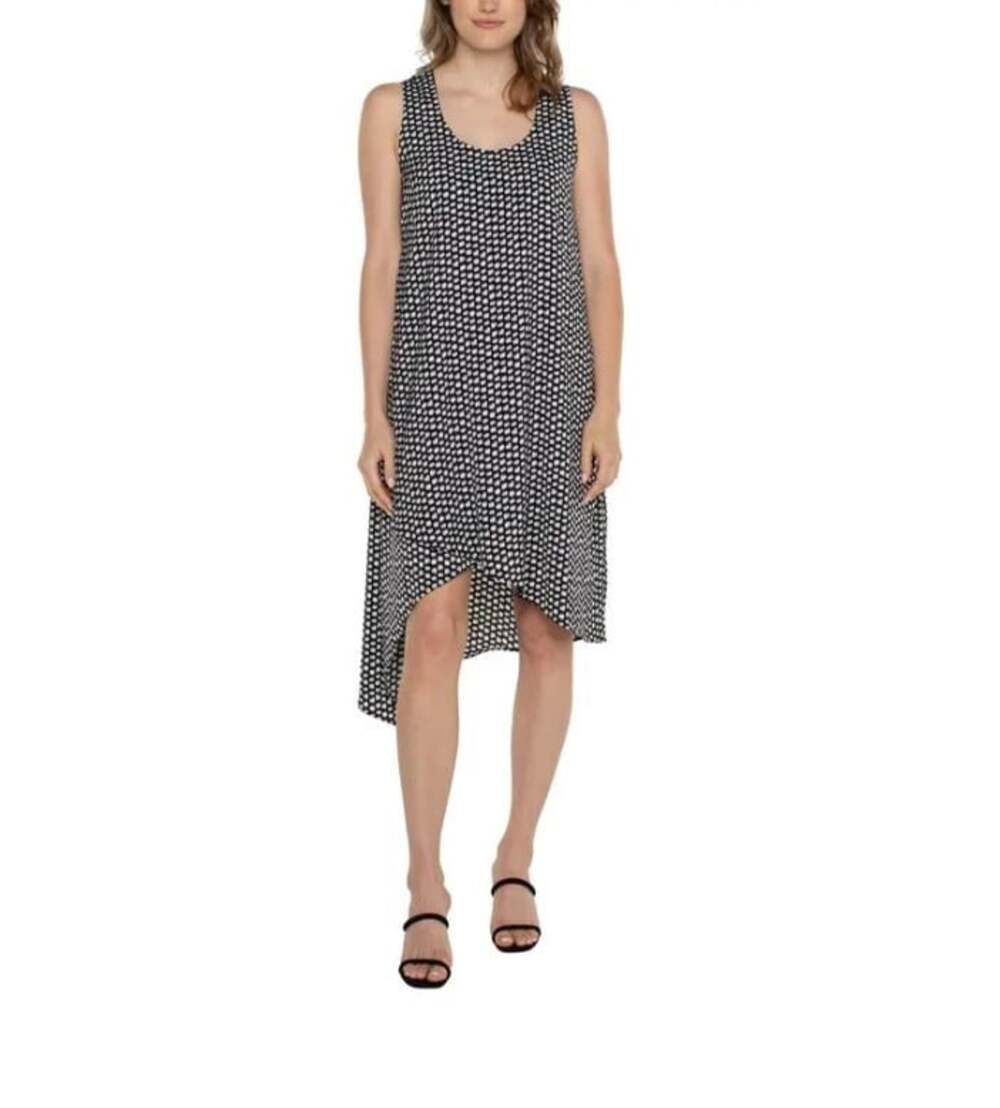 Liverpool Los Angeles Black White Dot Sleeveless Asymmetric Dress Medium